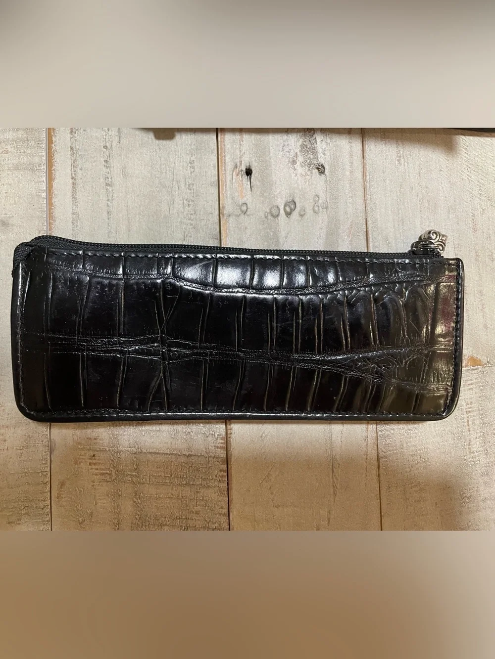 Brighton Black Croc-Embossed Wallet with Heart Accent